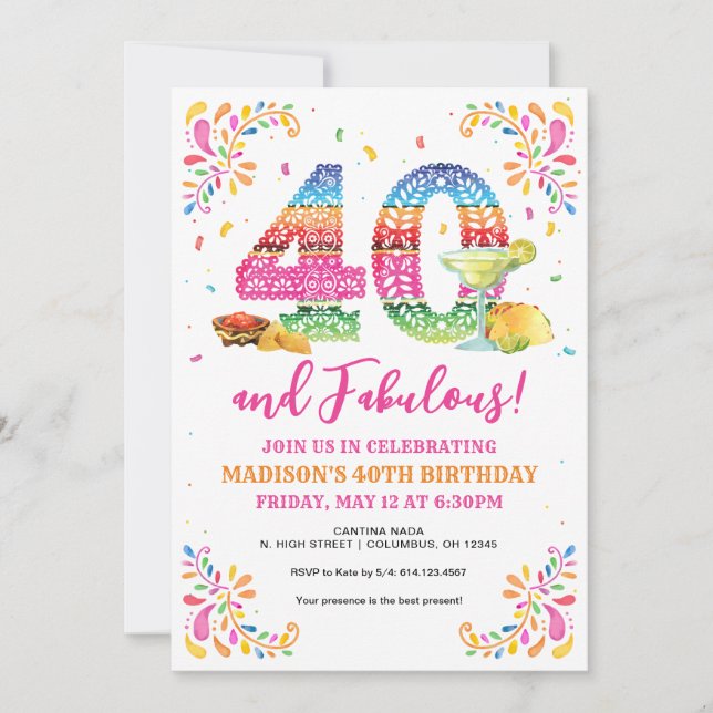 40 y fabulosa invitación a la Fiesta de Cumpleaños (Anverso)