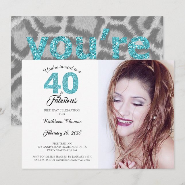 40 y fabulosa invitación a la fiesta de cumpleaños (Anverso / Reverso)