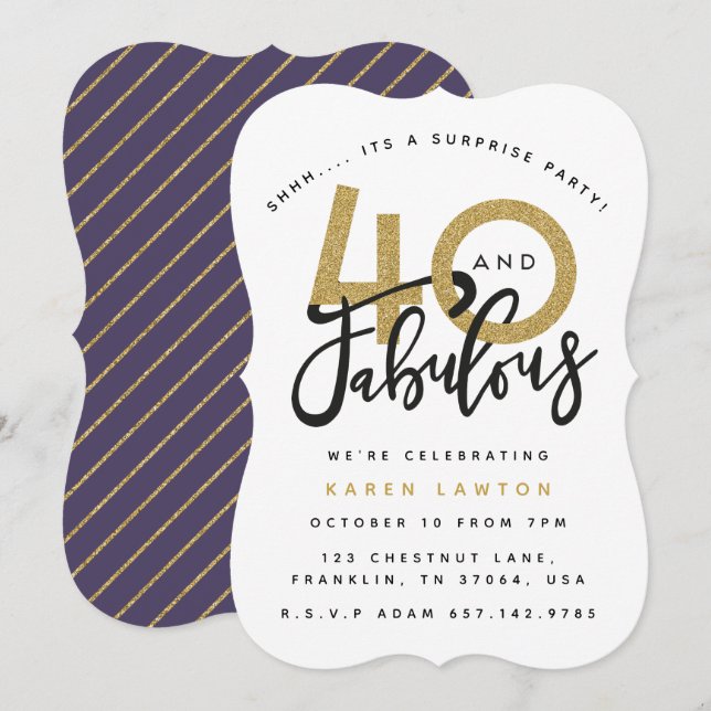 40 y fabulosa invitación de cumpleaños sorpresa (Anverso / Reverso)