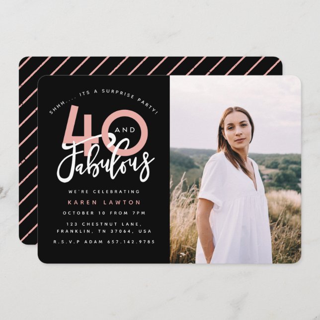 40 y fabulosa invitación fotográfica para cumpleañ (Anverso / Reverso)