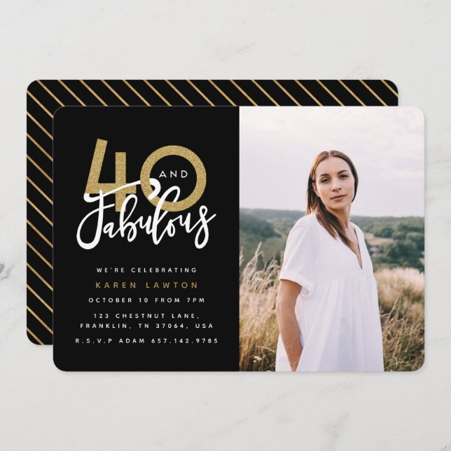 40 y fabulosa invitación fotográfica para cumpleañ (Anverso / Reverso)