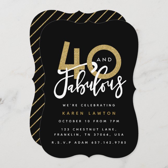 40 y fabulosa invitación para cumpleaños (Anverso / Reverso)