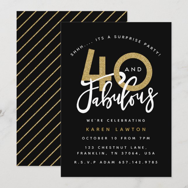40 y fabulosa invitación para cumpleaños sorpresa (Anverso / Reverso)