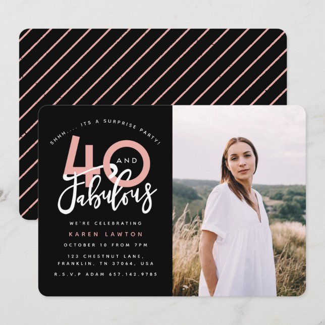 40 y fabulosa invitación para la fiesta de cumplea (Anverso / Reverso)