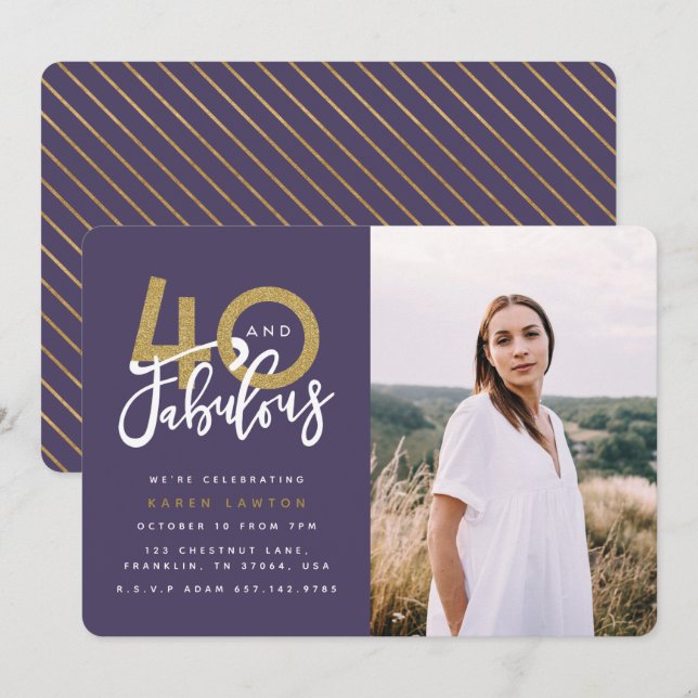 40 y fabulosa invitación para la fiesta de cumplea (Anverso / Reverso)