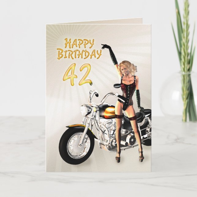 42.ª tarjeta de cumpleaños con un chica de moto (Anverso)