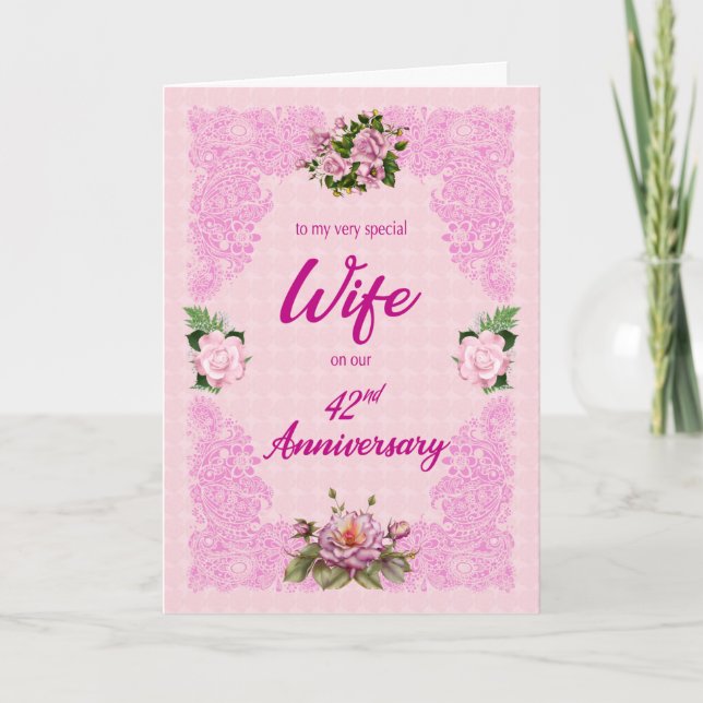 42° aniversario de la tarjeta de esposa con rosas  (Anverso)