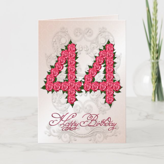 44.ª tarjeta de cumpleaños con rosas y hojas (Anverso)