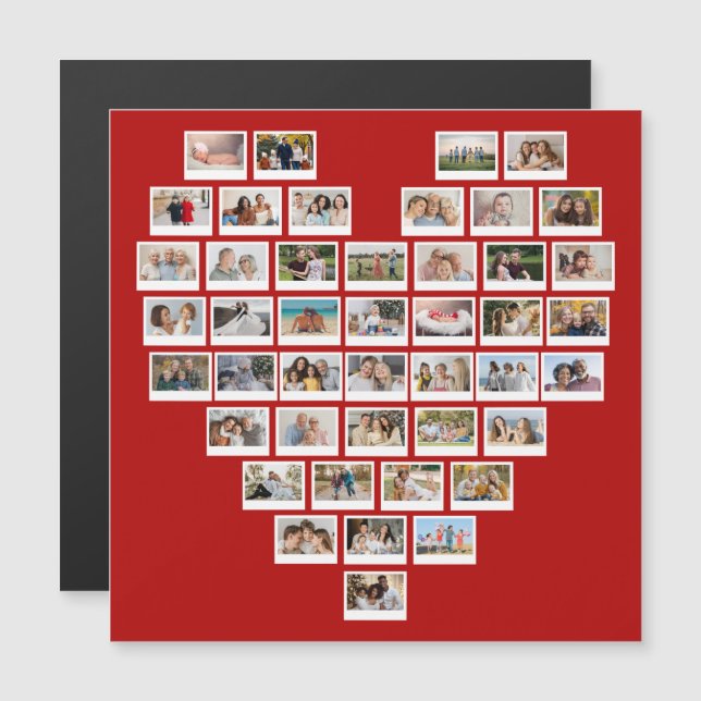 44 Photo Collage Red Heart Magnetic Card (Anverso/Reverso)