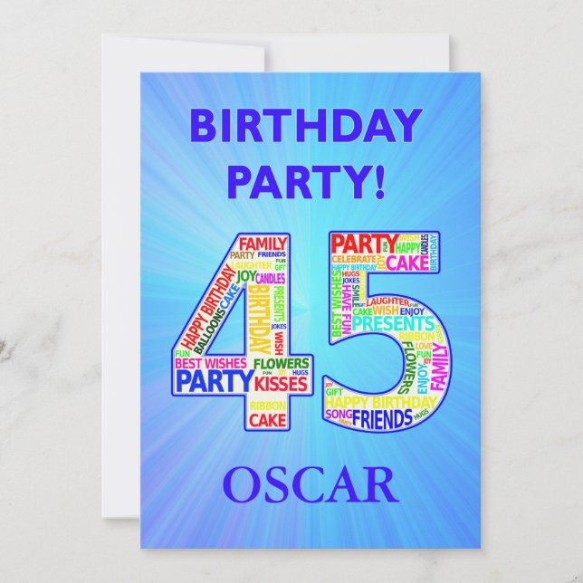 45.ª invitación a fiesta de cumpleaños Añadir un n (Anverso)