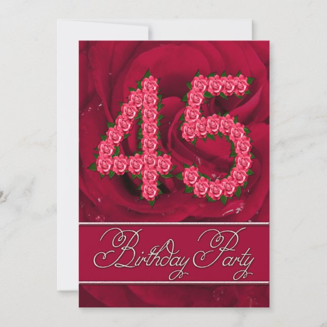 45.ª invitación a la fiesta de cumpleaños con rosa (Anverso)