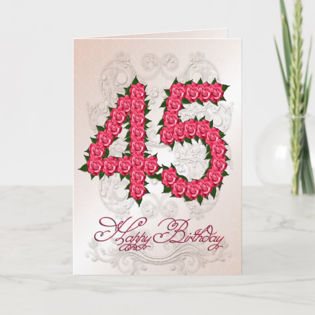 45.ª tarjeta de cumpleaños con rosas y hojas (Anverso)