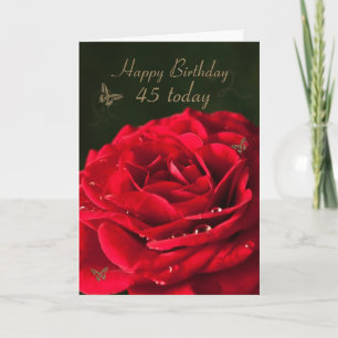 45.ª tarjeta de cumpleaños con una rosa roja clási