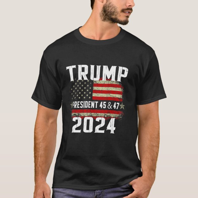45 47 Trump 2024 Bandera Americana Camiseta (Anverso)
