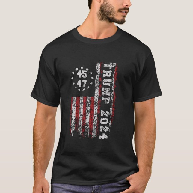 45 47 Trump 2024 Bandera Americana Camiseta (Anverso)
