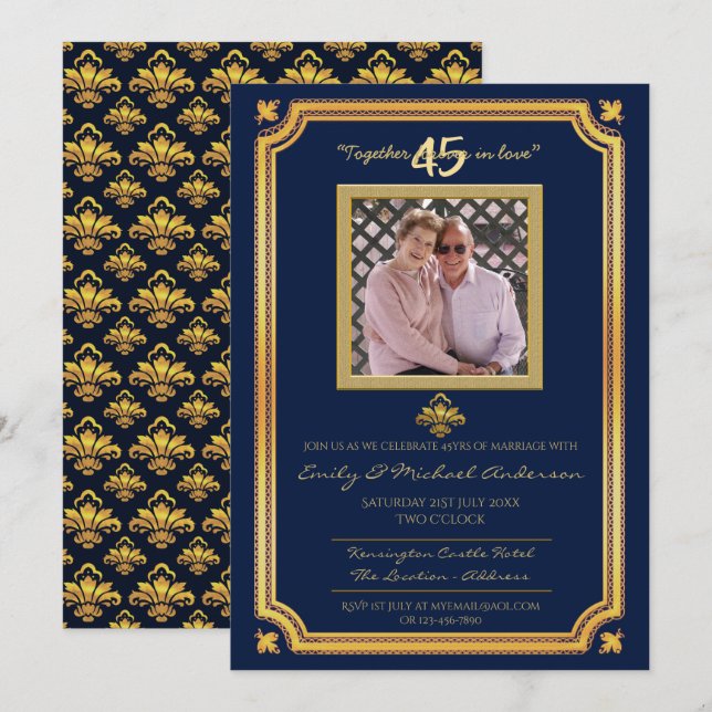 45 Aniversario de Boda - INVITACIONES AÑADIR FOTO  (Anverso / Reverso)