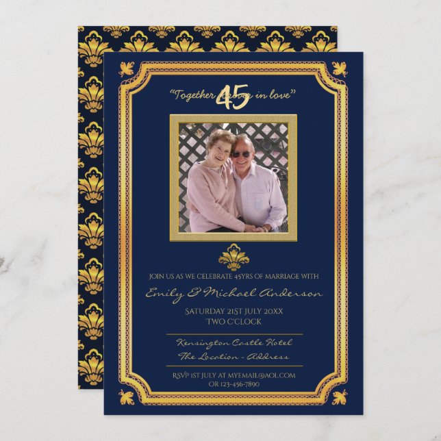 45 Aniversario de Boda - Invitaciones para agregar (Anverso / Reverso)