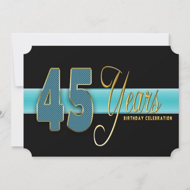 45 AÑOS CUMPLEAÑOS INVITACIÓN AQUA/NEGRO (Anverso)