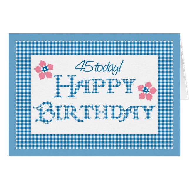 45° cumpleaños, Blue Check Gingham Pattern (Anverso (Horizontal))