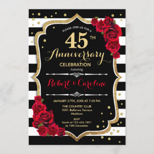 45.o Invitación del aniversario - blanco rojo del