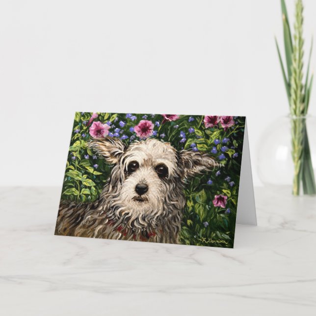 4796b Tarjeta de cumpleaños para perro y peunias d (Anverso)