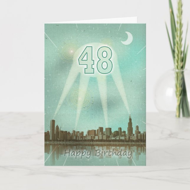 48.ª tarjeta de cumpleaños con ciudad y focos (Anverso)