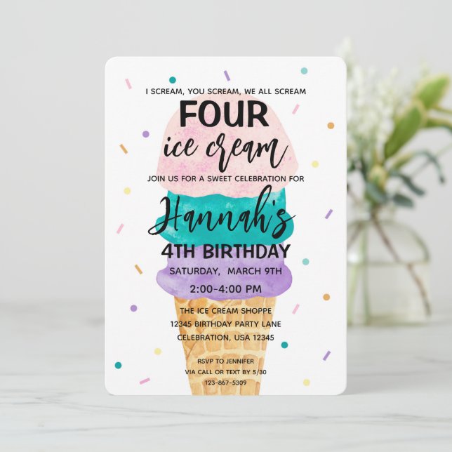 4.ª invitación a la fiesta de los Chicas de cumple (Anverso de pie)