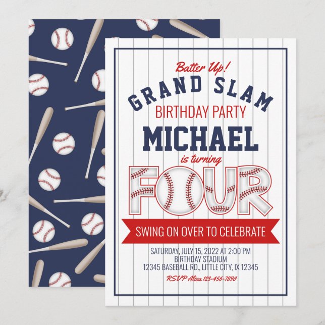 4.ª Invitación de cumpleaños al béisbol (Anverso / Reverso)