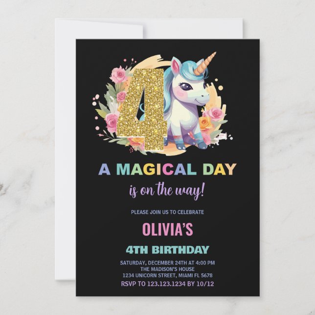 4.ª invitación de cumpleaños de Unicornio (Anverso)