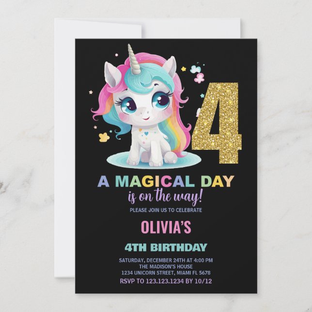 4.ª invitación de cumpleaños de Unicornio (Anverso)