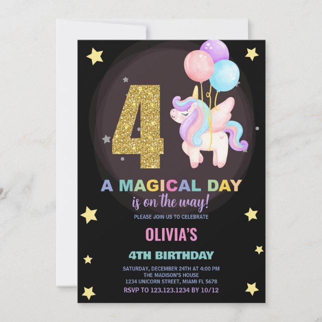 4.ª invitación de cumpleaños de Unicornio (Anverso)