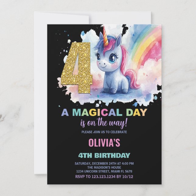 4.ª invitación de cumpleaños de Unicornio (Anverso)