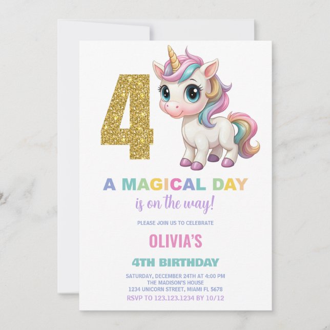 4.ª invitación de cumpleaños de Unicornio (Anverso)