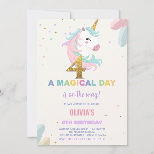 4.ª invitación de cumpleaños de Unicornio (Anverso)