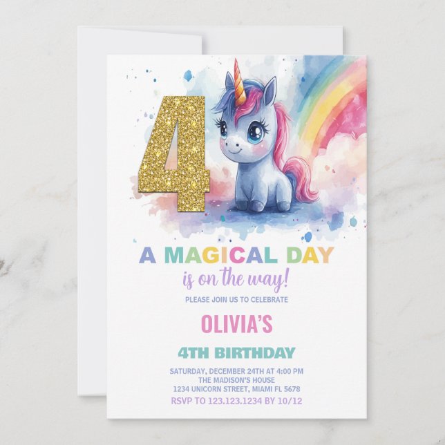 4.ª invitación de cumpleaños de Unicornio (Anverso)