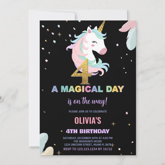 4.ª invitación de cumpleaños de Unicornio (Anverso)