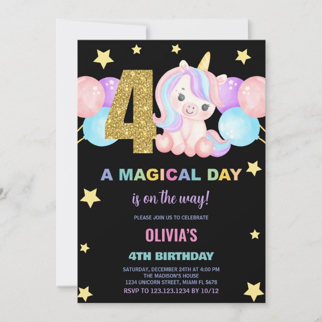 4.ª invitación de cumpleaños de Unicornio (Anverso)