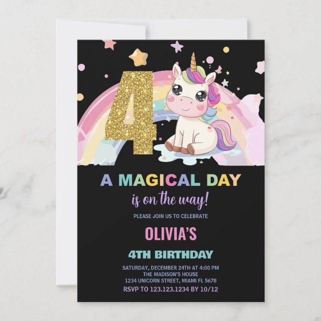 4.ª invitación de cumpleaños de Unicornio (Anverso)