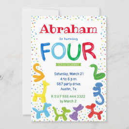 4.ª invitación de globos de animales de cumpleaños