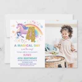 4.ª invitación de unicornio para el cumpleaños con