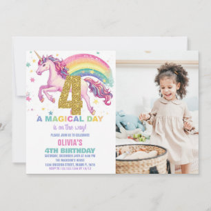 4.ª invitación de unicornio para el cumpleaños con