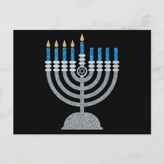 4.ª postal de la noche de Hanukkah Purpurina (Anverso)