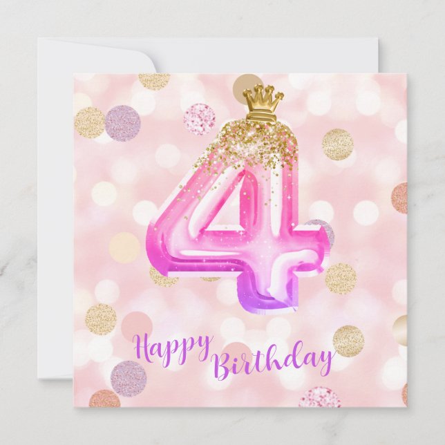 4.ª Tarjeta de Chica Pink Purple Gold Birthday (Anverso)