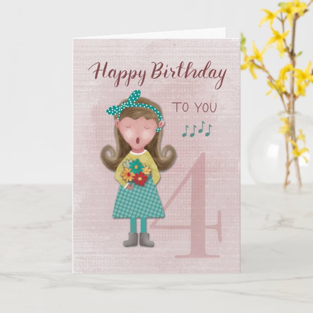 4.º Chica de cumpleaños canta tarjeta de cumpleaño (flor amarilla)