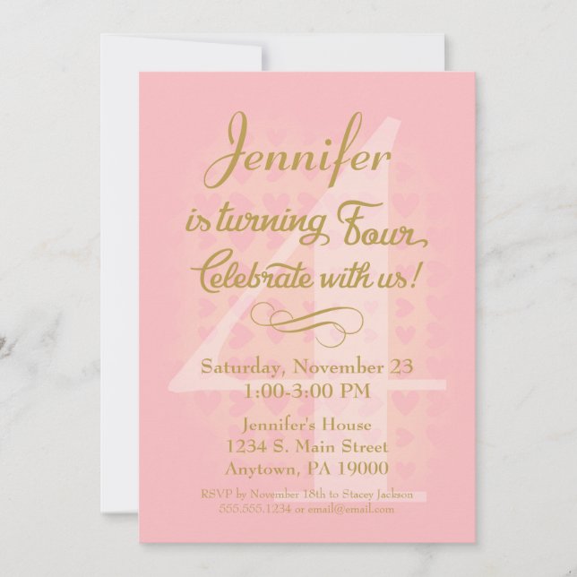 4.º Chica de invitaciones de cumpleaños Corazones  (Anverso)