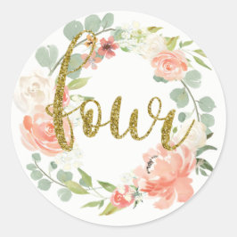 4.º cumpleaños Pegatina de guirnaldas florales de
