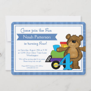 4.º Nacimiento Invitaciones Teddy Bear Train