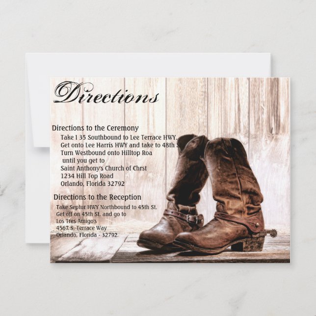 4.25x5.5 Tarjeta de dirección Boots Country Rustic (Anverso)