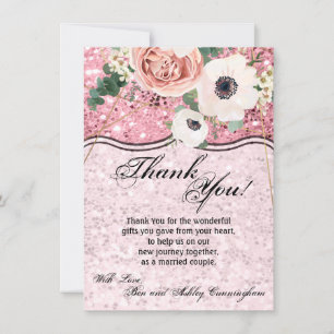 4.5x6.25 Gracias Tarjeta Glit Rosa de jardín geomé