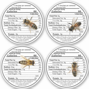 4 abejas realistas 2.75" Etiquetas de datos de nut